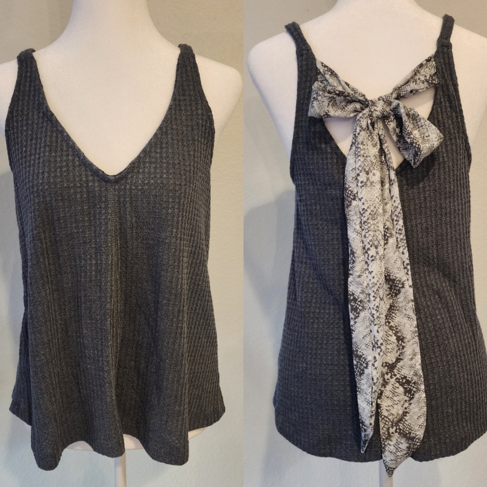 New Blu Pepper Tie Back Detail Waffle Tank
